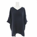 【中古】インディヴィ INDIVI シャツ ブラウス チュニック 七分袖 Vネック シンプル 12 L 紺 ネイビー /MM レディース 【ベクトル 古着】 241112(4)