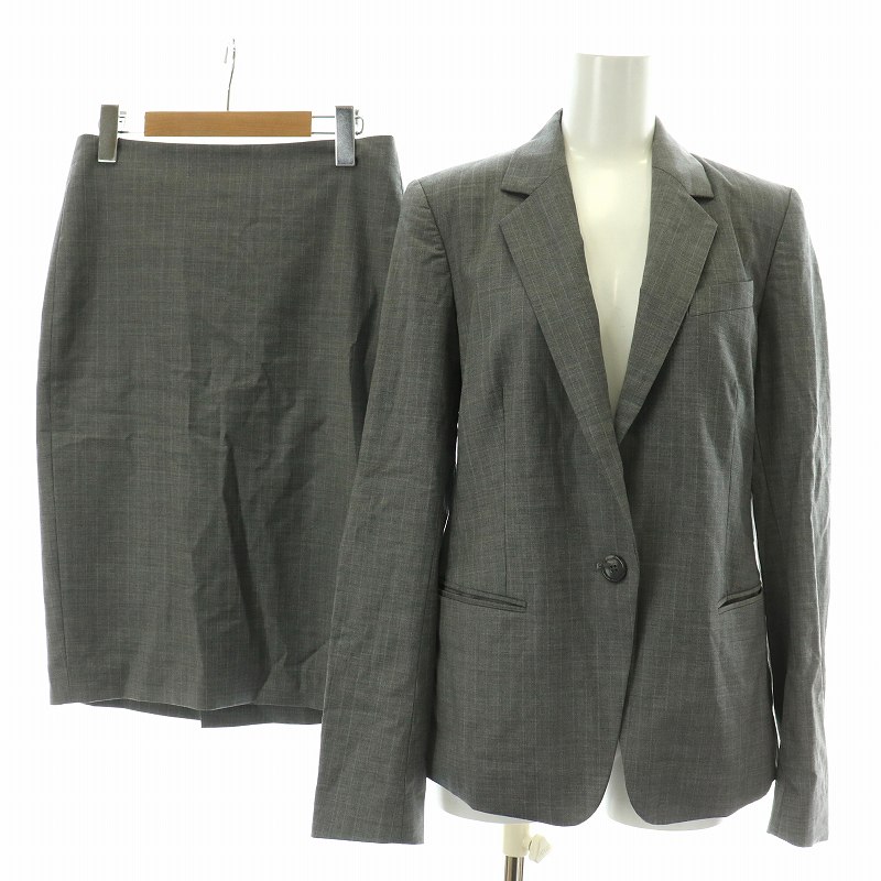 【中古】セオリー Theory STRIPE TAILOR GABE N PENCIL スーツ セットアップ 上下 テーラードジャケット シングル 背抜き ストライプ タイトスカート ひざ丈 2 M 0 S グレー /NW25 レディース 【ベクトル 古着】 241118