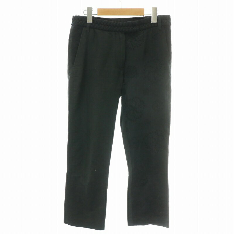 【中古】アンドゥムルメステール ANN DEMEULEMEESTER スラックスパンツ クロップド ジップフライ 刺繍 切替 絹 シルク 36 S 黒 ブラック /NW18 レディース 【ベクトル 古着】 241119