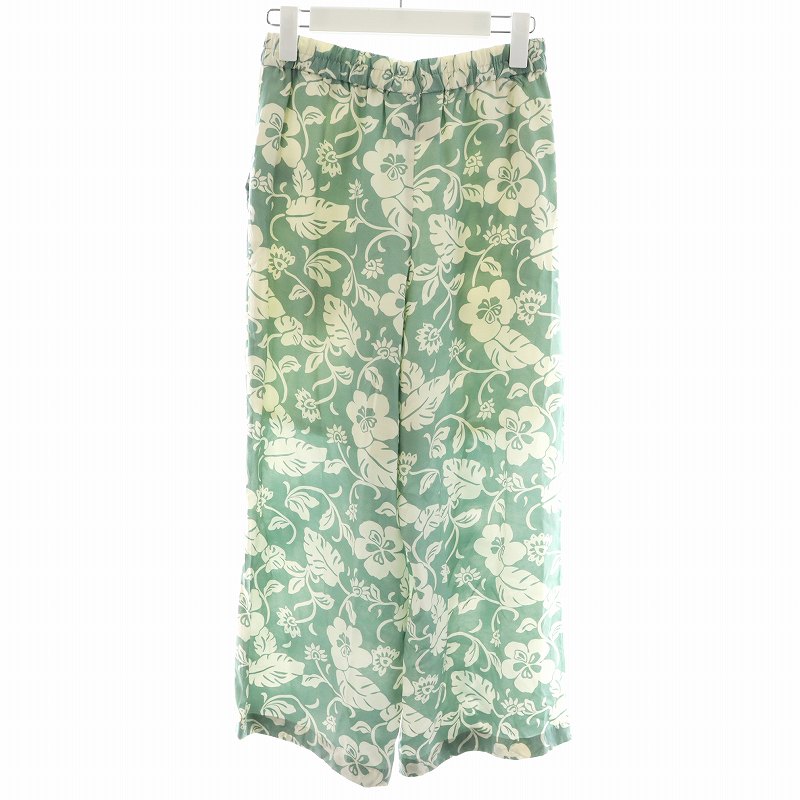 【中古】フレームワーク Framework イージーパンツ 花柄 絹 シルク混 36 S ライトグリーン 白 ホワイト 17030220551020 /AN7 レディース 【ベクトル 古着】 241121