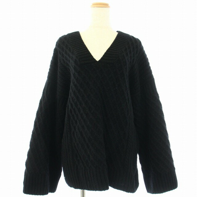 【中古】プラージュ Plage 23AW アランV プルオーバー ニット セーター Vネック フレアスリーブ 長袖 黒 ブラック 23080922522040 /TK レディース 【ベクトル 古着】 241125