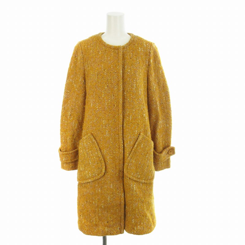 【中古】ミラショーン mila schon ノーカラーコート ロング ツイード 総柄 アウター オレンジ /MM レディース 【ベクトル 古着】 250110