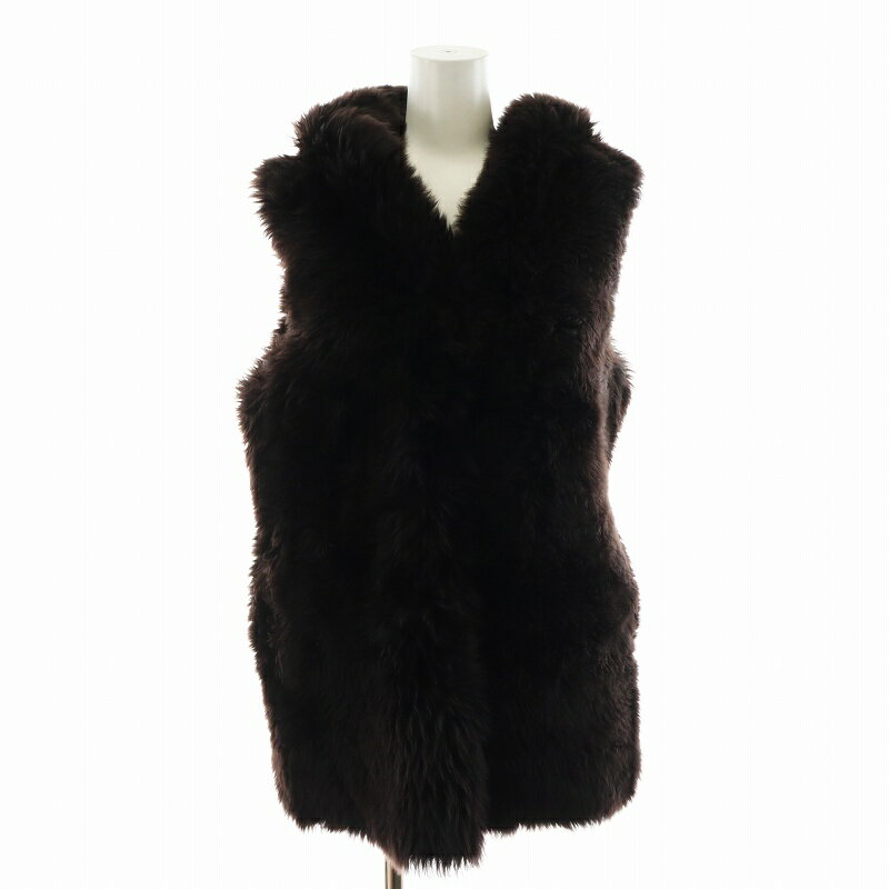 【中古】ウィムガゼット Whim Gazette 23AW フーデッドファージレ ベスト 羊革 アウター F 茶 ブラウン WGZ1032107A0011 /AN12 レディース 【ベクトル 古着】 241207