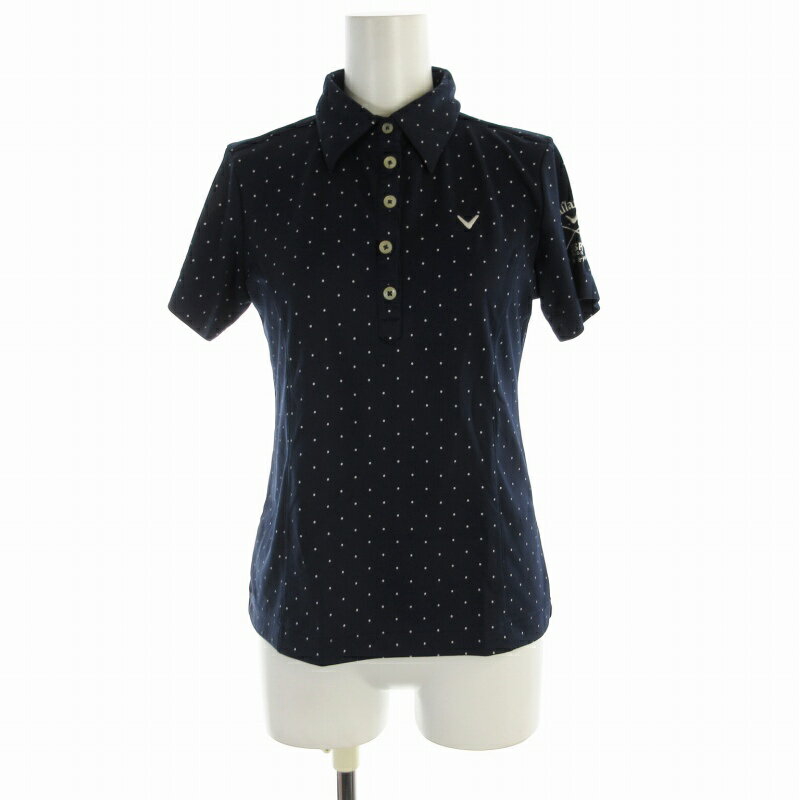 【中古】キャロウェイ CALLAWAY ゴルフウェア ポロシャツ ドット ロゴ 刺繍 半袖 M 紺 ネイビー 白 ホワイト /RO レディース 【ベクトル 古着】 241216