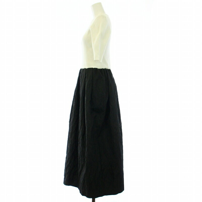 【中古】ミラオーウェン Mila Owen 24SS ジャガードスカートドッキング5分袖 ニットワンピ ワンピース ロング 1 S 白 ホワイト 黒 ブラック /TK レディース 【ベクトル 古着】 241220