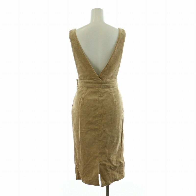 【中古】リエンダ rienda コーデュロイジャンパーミディJ/Wスカート ワンピース タイト タック Vネック バックスリット ひざ丈 S ベージュ /NQ ■OF レディース 【ベクトル 古着】 241225