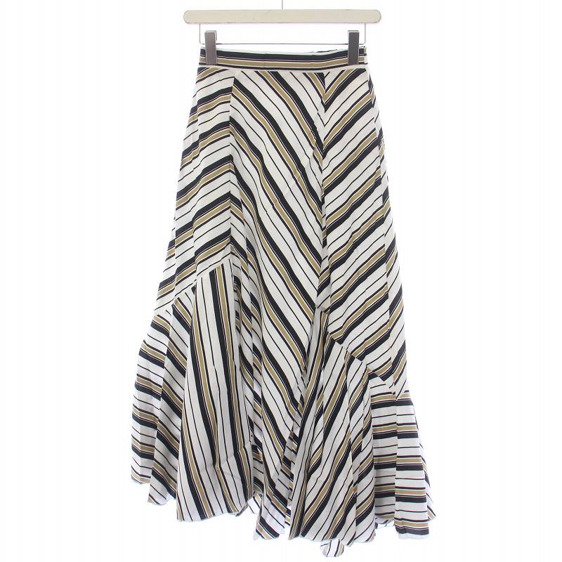 【中古】未使用品 フィフス fifth ストライプイレギュラーヘムスカート ロング M 白 ホワイト 茶 ブラウン ES19S0283 /BM レディース 【ベクトル 古着】 250121