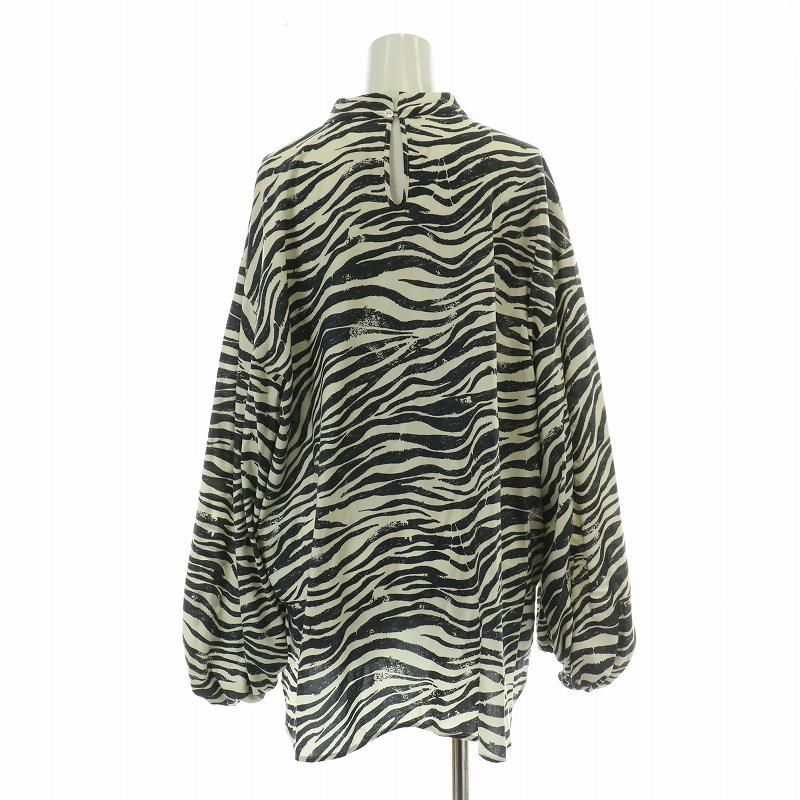 【中古】ゼロエイトサーカス 08SIRCUS Jasmin speaks シャツ ブラウス 長袖 スタンドカラー ギャザー ゼブラ柄 総柄 1 S アイボリー 紺 ネイビー /BB レディース 【ベクトル 古着】 250116