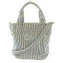 【中古】プラステ PLST ハンドバッグ トートバッグ ショルダーバッグ 2way ロゴ刺繍 ストライプ柄 キャンバス 紺 ネイビー 白 ホワイト /YT ■O...