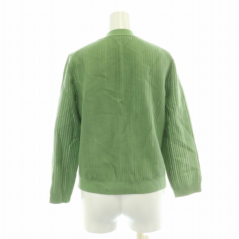 【中古】セオリー Theory 23SS MATTE COTTON SHRUNKEN CARDI SHORT RIB SKIRT マットコットンシュランケンカーディガン ショートリブスカート セットアップ 上下 ニット 長袖 Vネック 薄手 台形 イージー ミニ丈 ウエストゴム S 緑 グリーン 3203703