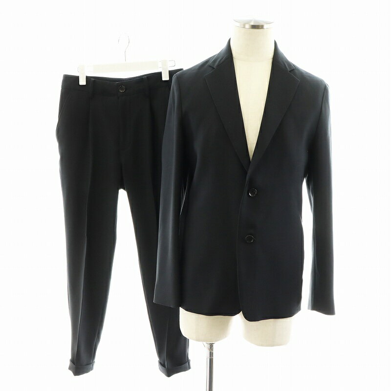 【中古】ミスターオリーブ MR.OLIVE RETRO POLYESTER TWILL MINIMUM JACKET ONE PLEATS STA-PREST TAPERED PANTS スーツ セットアップ 上下 テーラードジャケット シングル パンツ スラックス S 黒 ブラック M-223116 M-18102 /AN43 メンズ 【ベクトル 古着】 250129