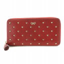 【中古】アニヤハインドマーチ ANYA HINDMARCH 長財布 ロングウォレット レザー ラウンドファスナー ハート リボン 装飾 赤 レッド /BB ■O...