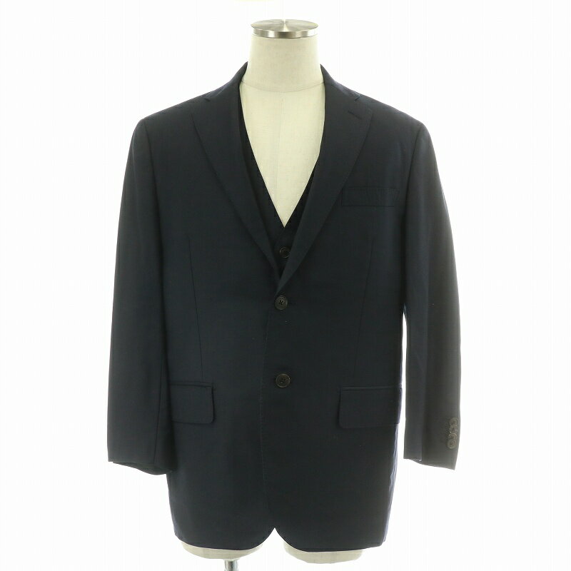 【中古】エルメネジルドゼニア Ermenegildo Zegna 66 TROFEO 3ピース シングルスーツ セットアップ 上下 テーラードジャケット テーパードパンツ スラックス ベスト ジレ ウール 紺 ネイビー /BB メンズ 【ベクトル 古着】 250220