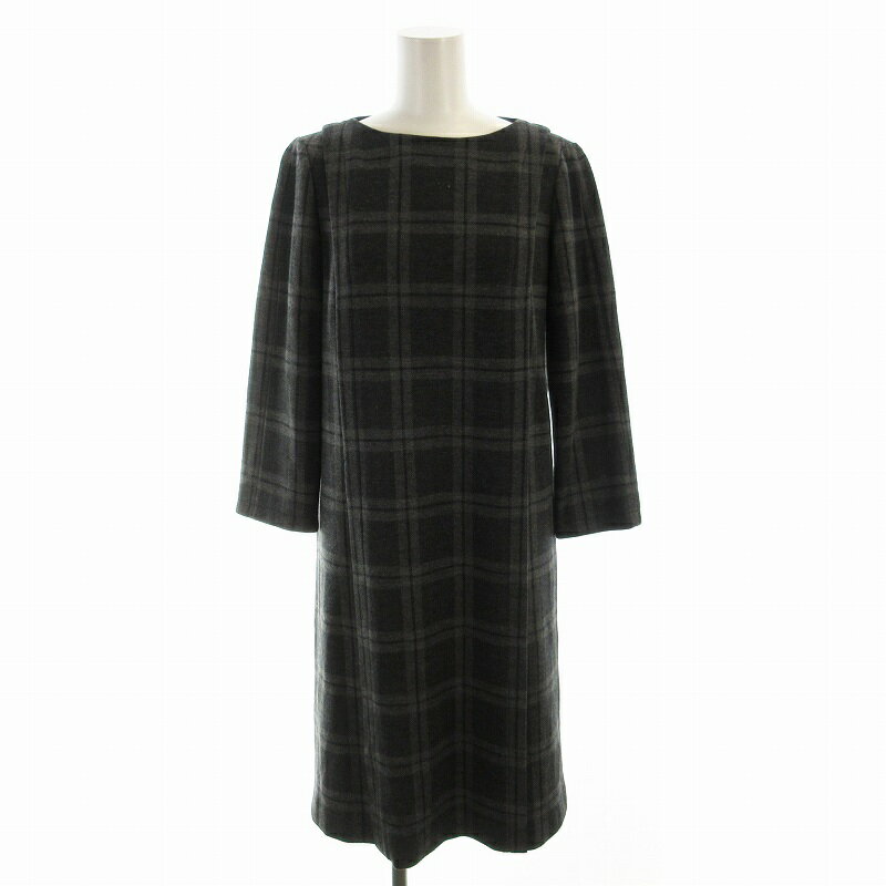【中古】マッキントッシュフィロソフィー MACKINTOSH PHILOSOPHY ワンピース ひざ丈 チェック柄 七分袖 36 ダークグレー H5J1145008 /EE レディース 【ベクトル 古着】 250319