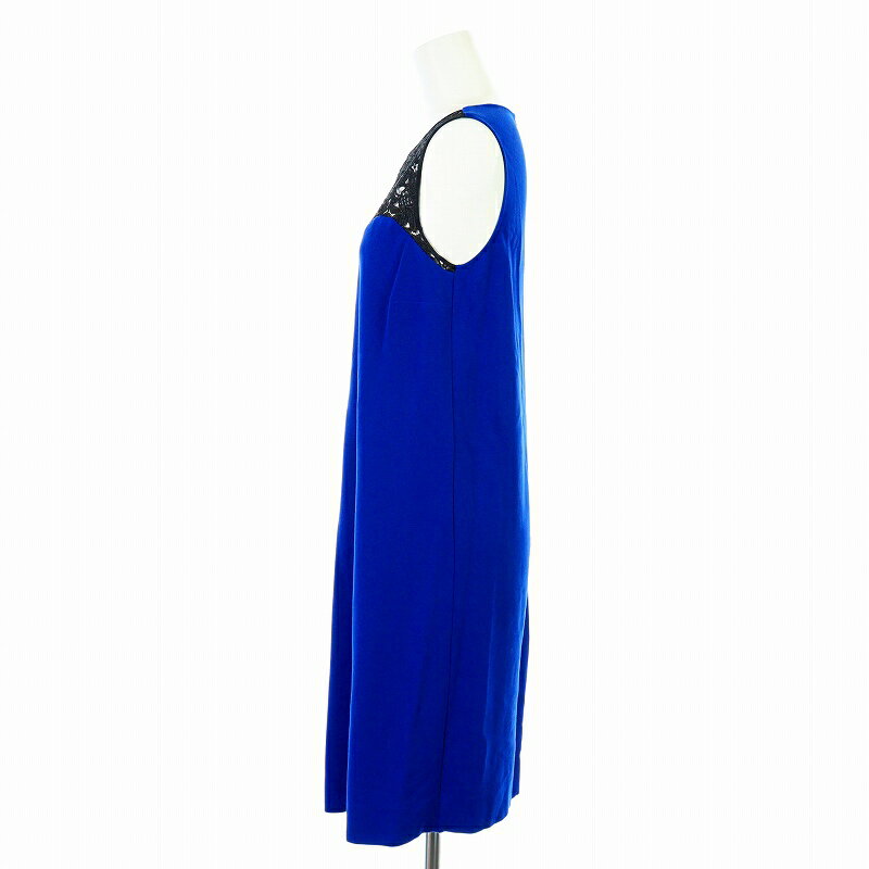 【中古】ステラマッカートニー STELLA McCARTNEY ワンピース フレア ひざ丈 ノースリーブ レース切替 38 青 ブルー 黒 ブラック 338862SCW17-1 /KH ■PN レディース 【ベクトル 古着】 250417
