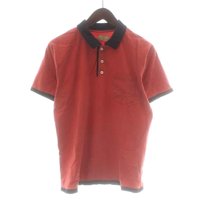 【中古】ザノーネ ZANONE SLOWEAR ポロシャツ 半袖 ハーフボタン バイカラー M 赤 レッド 紺 ネイビー /DK ■PN メンズ 【ベクトル 古着】 250411