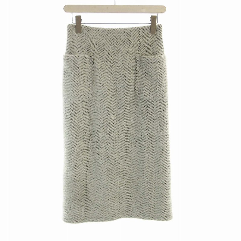 【中古】アンレクレ en recre フレアスカート ミモレ ロング 起毛 総柄 2 白 ホワイト 黒 ブラック 710728 /RO レディース 【ベクトル 古着】 250408