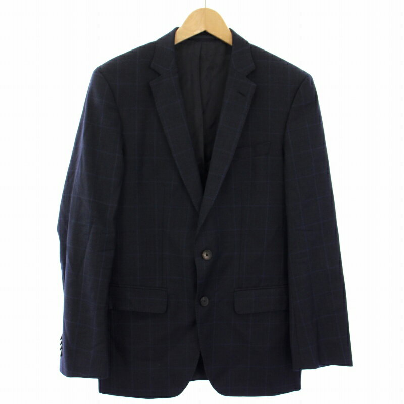 【中古】ヒューゴボス HUGO BOSS ウインドウペン スリーピース シングルスーツ 上下 テーラードジャケット ベスト パンツ スラックス 48 ネイビー 10210540 /TK メンズ 【ベクトル 古着】 250403