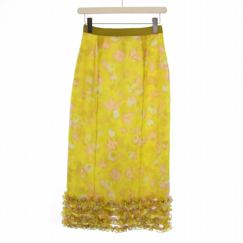 【中古】ルシェルブルー LE CIEL BLEU Frill Hem Pencil Skirt タイトスカート ロング 花柄 フリル 34 黄 25A67101 /BM レディース 【ベクトル 古着】 250409
