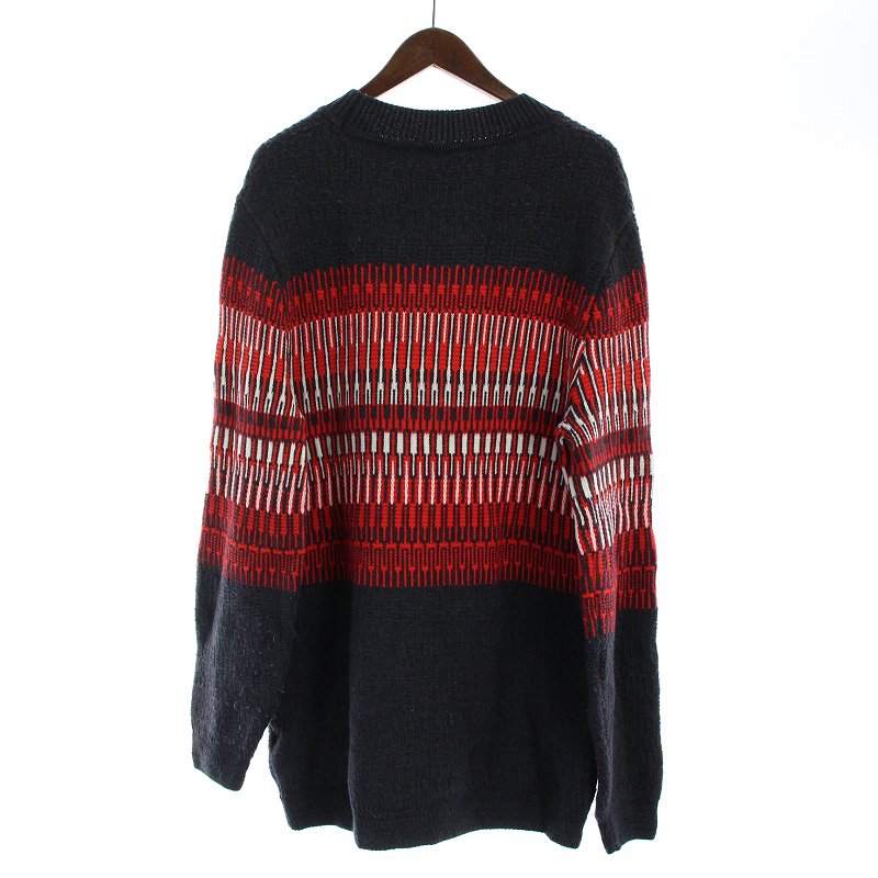 【中古】ヒューゴボス HUGO BOSS ニット セーター 長袖 クルーネック ウール XL グレー 赤 レッド /BB メンズ 【ベクトル 古着】 250408