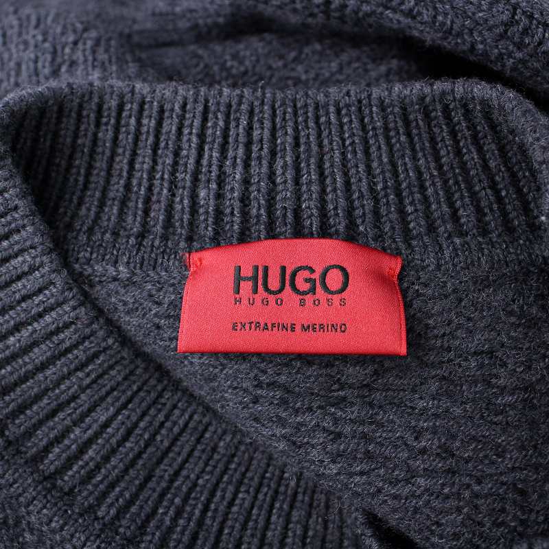 【中古】ヒューゴボス HUGO BOSS ニット セーター 長袖 クルーネック ウール XL グレー 赤 レッド /BB メンズ 【ベクトル 古着】 250408