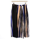 【中古】アキラナカ AKIRA NAKA プリーツスカート フレアスカート ロング ストライプ柄 36 黒 ブラック 青 ブルー /BM ▲H レディース 【ベクトル 古着】 250415