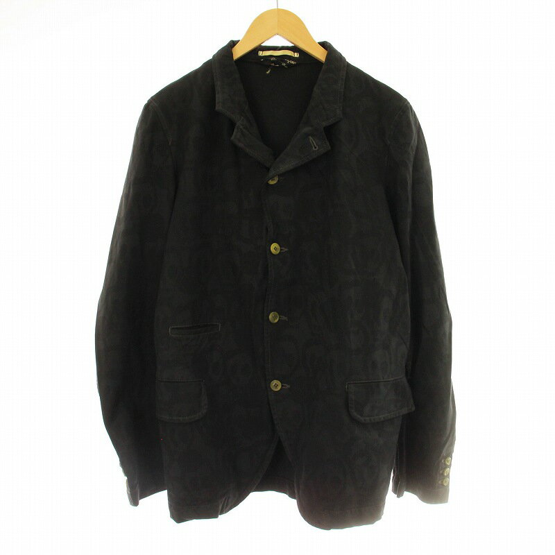 【中古】コムデギャルソンオムプリュス COMME des GARCONS HOMME PLUS AD2010 PG-J033 11SS the Skull of Life期 テーラードジャケット 製品染め スカル柄 M 黒 ブラック /KU メンズ 【ベクトル 古着】 250415