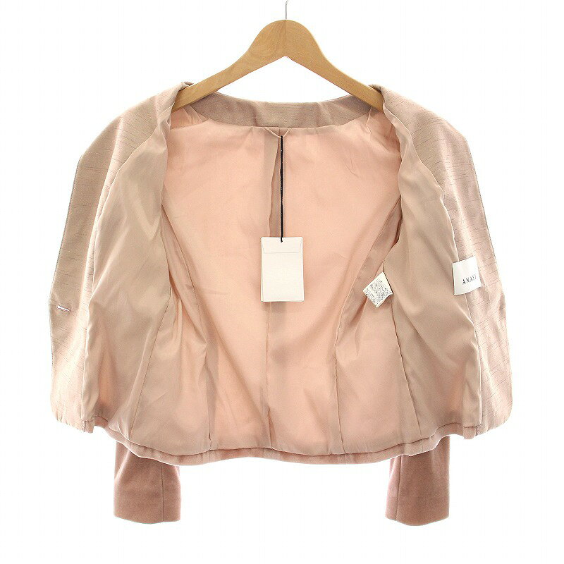 【中古】未使用品 アナイ ANAYI ベロア スーツ セットアップ 上下 ノーカラージャケット ミニ スカート 38 36 ピンク /YM レディース 【ベクトル 古着】 250411