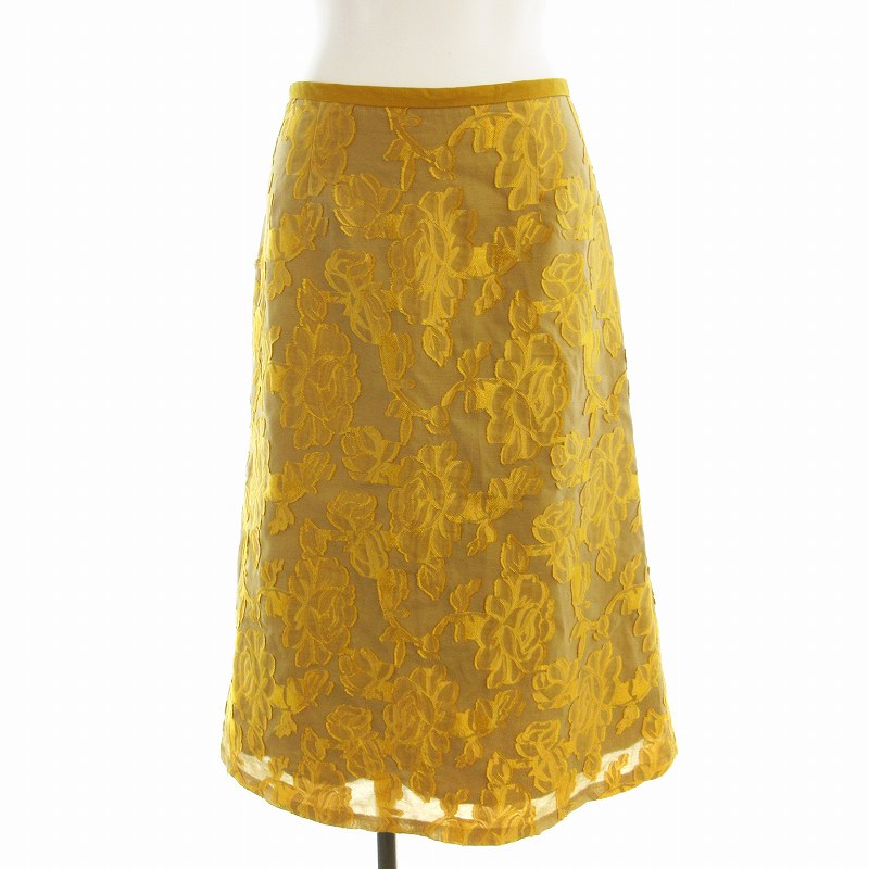 【中古】グリーンレーベルリラクシング ユナイテッドアローズ green label relaxing タイトスカート ひざ丈 花柄 刺繍 38 黄 イエロー 3524-199-1886 /EE レディース 【ベクトル 古着】 250410