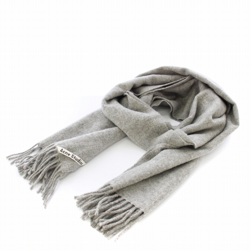 【中古】アクネ ストゥディオズ Acne Studios マフラー ストール ウール フリンジ イタリア製 200×45cm グレー /TK レディース 【ベクトル 古着】 250417