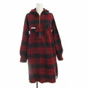 【中古】エフダブリューケーエンジニアードガーメンツ fwk engineered garments ワンピース ひざ丈 チェック フーディー 長袖 2 赤 レッド 黒 ブラック /RO レディース 【ベクトル 古着】 250414(4)