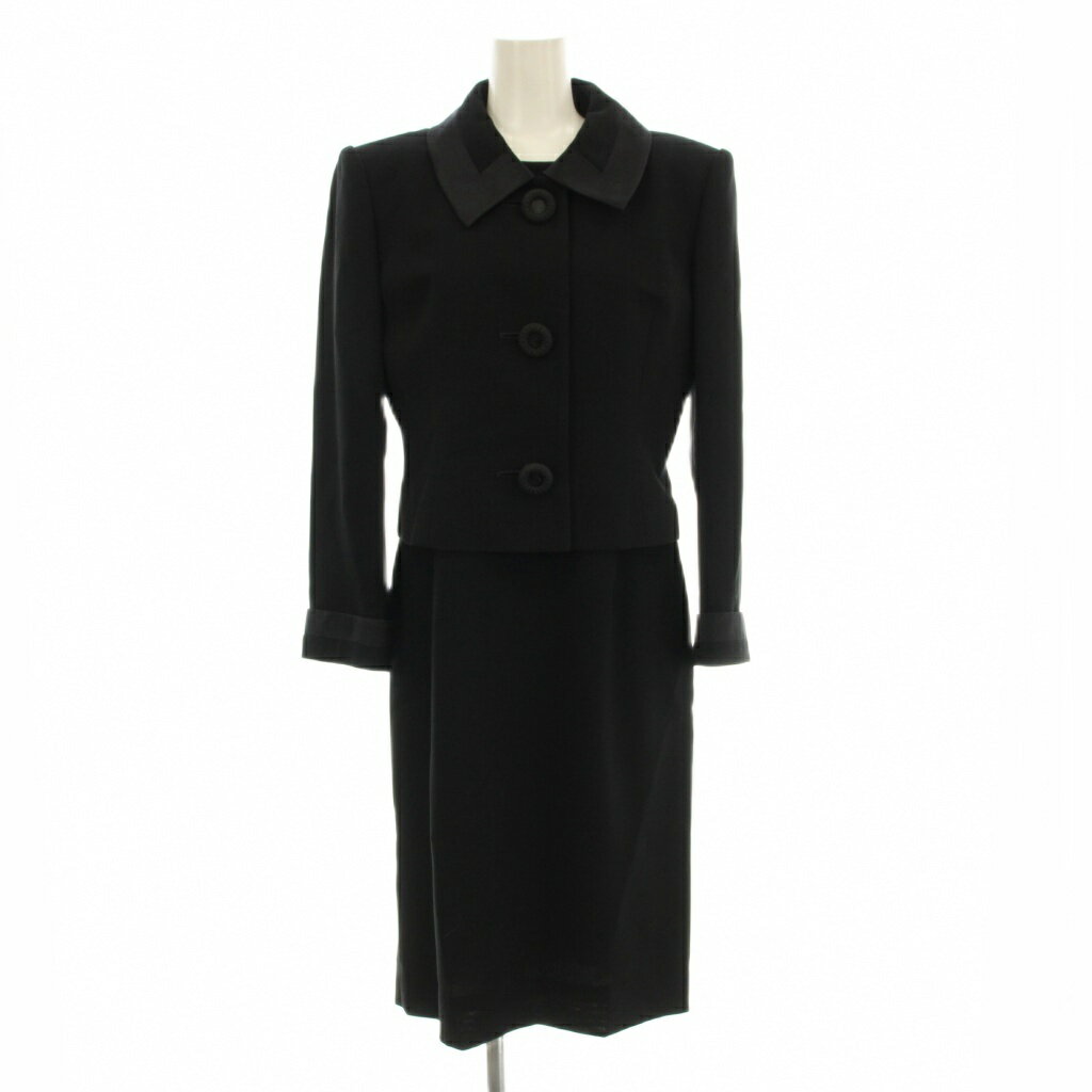 【中古】渡辺雪三郎 ユキサブロウワタナベ YUKISABURO WATANABE 2点セット ブラックフォーマル 喪服 ステンカラージャケット ワンピース ミモ...