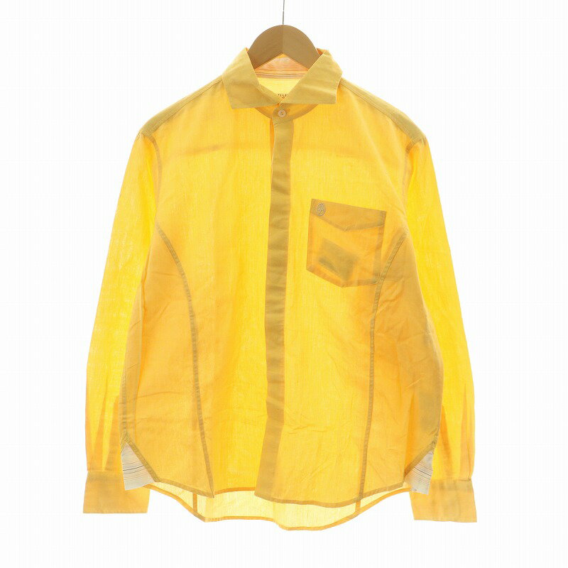 【中古】カステルバジャック CASTELBAJAC スポーツ sport シャツ 長袖 麻 リネン混 3 イエロー 7113-2001 /NQ メンズ 【ベクトル 古着】 250419