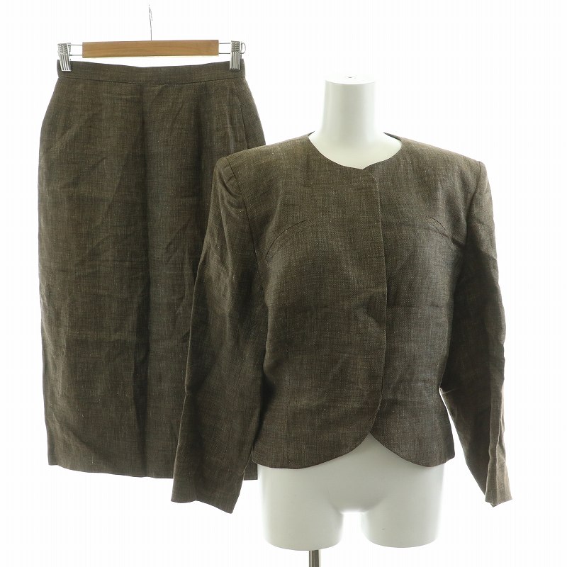 【中古】ヨシエイナバ yoshie inaba セットアップ タイトスカート ノーカラージャケット ロング ブラウン 19YT-01 /NQ レディース 【ベクトル 古着】 250419