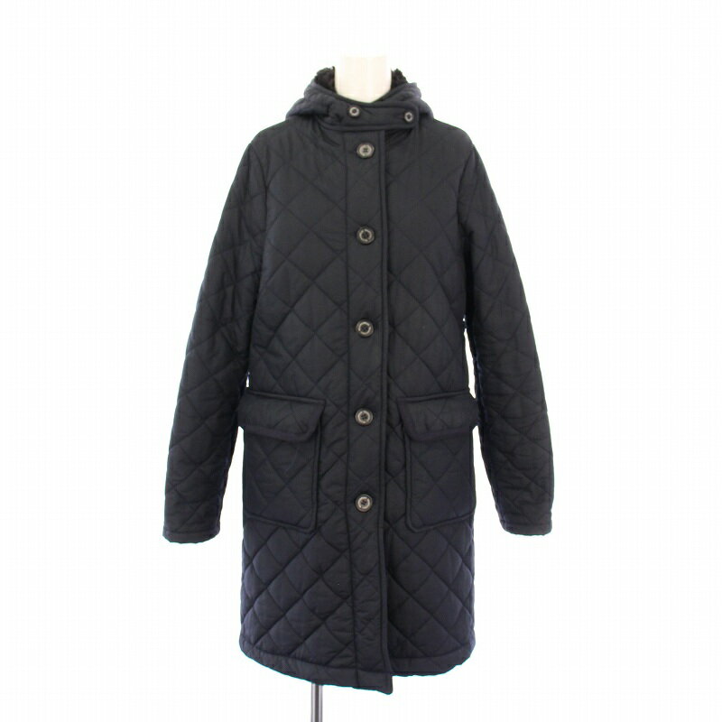 【中古】トラディショナルウェザーウェア Traditional Weatherwear キルティングコート 中綿 アウター ロング丈 フード 38 紺 ネイビー /BB レディース 【ベクトル 古着】 250422