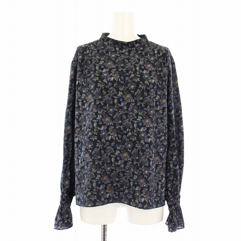 【中古】グリーンレーベルリラクシング ユナイテッドアローズ green label relaxing CFC フラワー プリント シャーリング カフス ブラウス 3611-126-1420 プルオーバー 長袖 花柄 紺 ネイビー /KU レディース 【ベクトル 古着】 250424