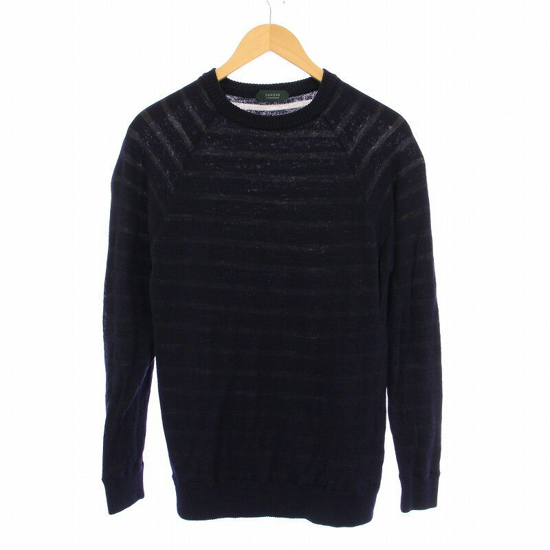 【中古】ザノーネ ZANONE ニット セーター 長袖 クルーネック ウール 無地 薄手 50 紺 ネイビー /BB メンズ 【ベクトル 古着】 250508