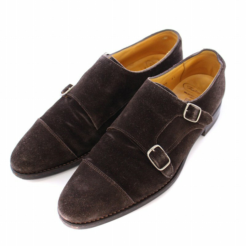 【中古】トレーディングポスト Trading Post ローカットシューズ ラウンドトゥ ローヒール スエード ダブルベルト 6.5 茶 ブラウン /BB メンズ 【ベクトル 古着】 250508