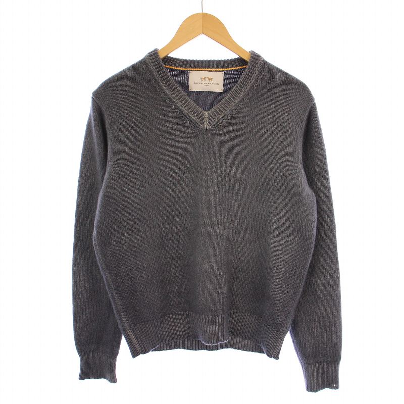 【中古】オスカーマラゴン OSCAR MARANGON ニット セーター 長袖 Vネック カシミヤ 46 グレー /BM メンズ 【ベクトル 古着】 250520