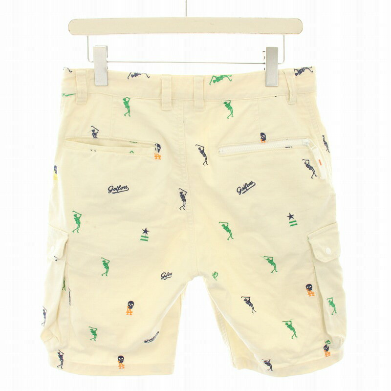 【中古】マーク＆ロナ MARK&LONA ゴルフウェア ショートパンツ ハーフパンツ ジップフライ ロゴ スカル 刺繍 総柄 S アイボリー ML-17S-T41 /YT メンズ 【ベクトル 古着】 250519