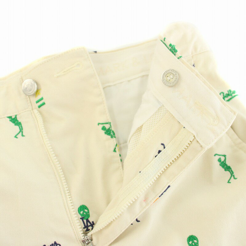 【中古】マーク＆ロナ MARK&LONA ゴルフウェア ショートパンツ ハーフパンツ ジップフライ ロゴ スカル 刺繍 総柄 S アイボリー ML-17S-T41 /YT メンズ 【ベクトル 古着】 250519