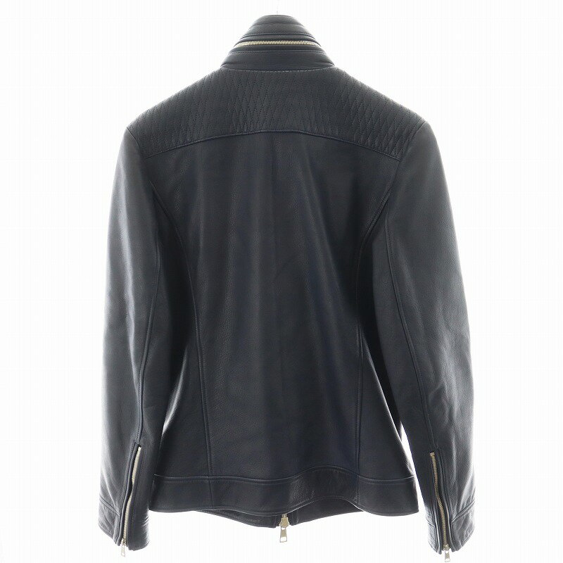 【中古】エーケーエム AKM キルティング ライダースジャケット QUILTING RIDERS シングル 牛革 L 紺 ネイビー COW016 /AN22 メンズ 【ベクトル 古着】 250516