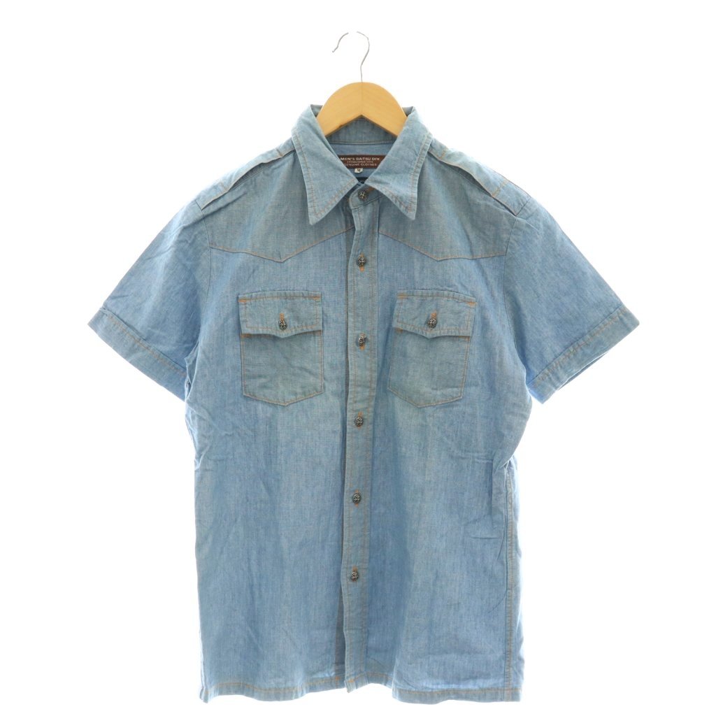 【中古】メンズバツ MEN'S BA*TSU スタンドカラーシャツ 半袖 M 青 ブルー /AT メンズ 【ベクトル 古着】 250805