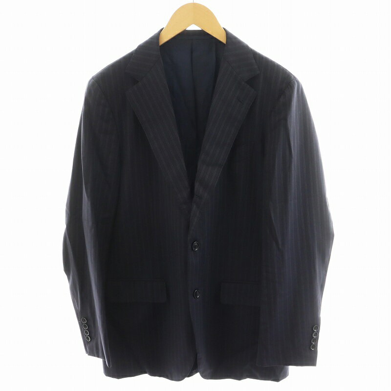 【中古】ビームスエフ BEAMS F スーツ セットアップ テーラードジャケット パンツ スラックス ストライプ柄 ウール 50/6R 紺 ネイビー 21-17-1248-264 /AN53 メンズ 【ベクトル 古着】 250527