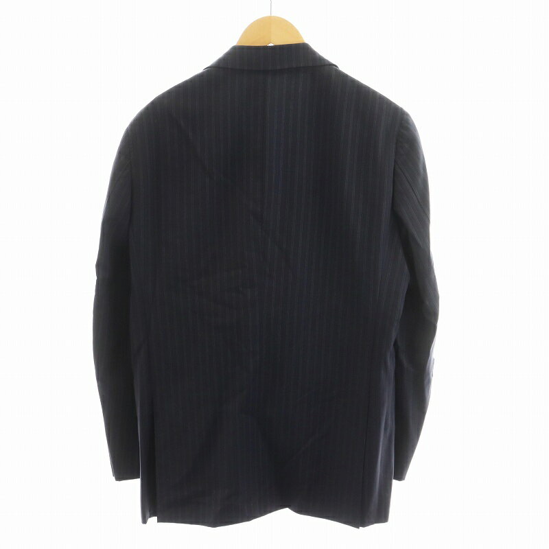 【中古】ビームスエフ BEAMS F スーツ セットアップ テーラードジャケット パンツ スラックス ストライプ柄 ウール 50/6R 紺 ネイビー 21-17-1248-264 /AN53 メンズ 【ベクトル 古着】 250527