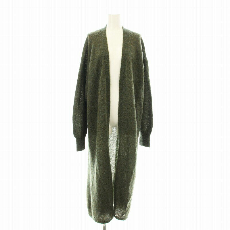 【中古】イレーヴ YLEVE ニットカーディガン ロング 長袖 トッパー ウール混 モヘヤ混 F カーキ 168-9264026 /KU レディース 【ベクトル 古着】 250602