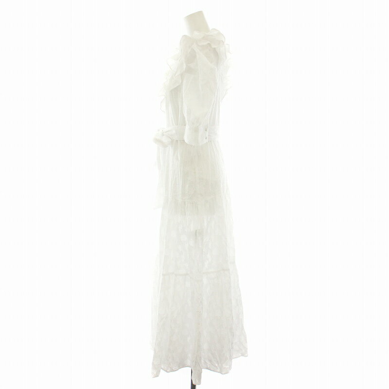 【中古】スナイデル SNIDEL 21SS 新木優子 SWEET コラボワンピース ロング Vネック 半袖 フリル 0 白 ホワイト SWFO212093 /YT ▲H レディース 【ベクトル 古着】 250530