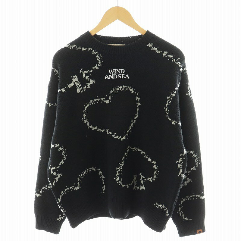 【中古】ウィンダンシー WIND AND SEA CREWNECK KNIT ニット セーター 長袖 スペード M 黒 ブラック /AN48 メンズ 【ベクトル 古着】 250603