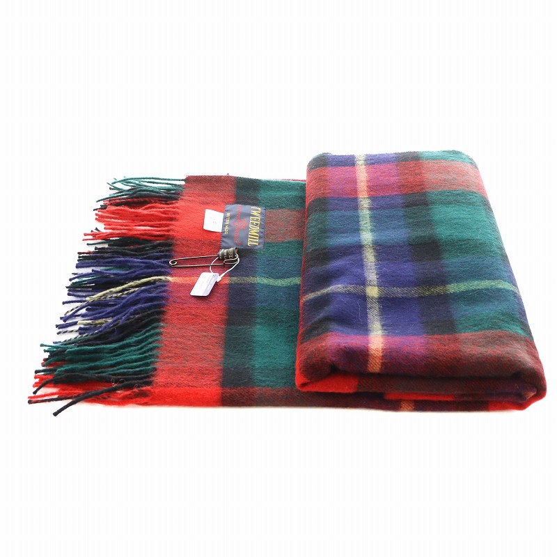 【中古】未使用品 ツイードミル TWEEDMILL ストール フリンジ チェック柄 ウール 赤 レッド 紺 ネイビー 緑 グリーン /AN1 レディース 【ベクトル 古着】 250605