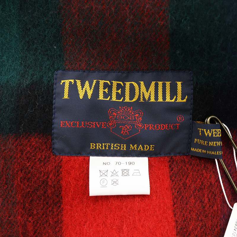 【中古】未使用品 ツイードミル TWEEDMILL ストール フリンジ チェック柄 ウール 赤 レッド 紺 ネイビー 緑 グリーン /AN1 レディース 【ベクトル 古着】 250605